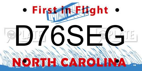 D76SEG North Carolina License Plate