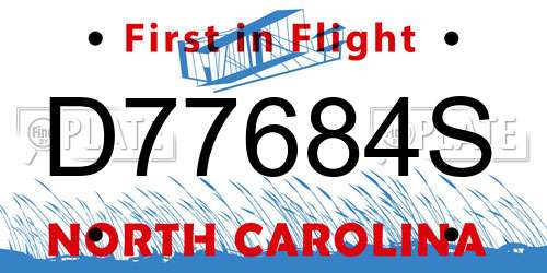 D77684S North Carolina License Plate