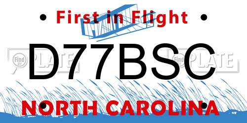 D77BSC North Carolina License Plate