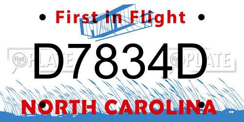 D7834D North Carolina License Plate