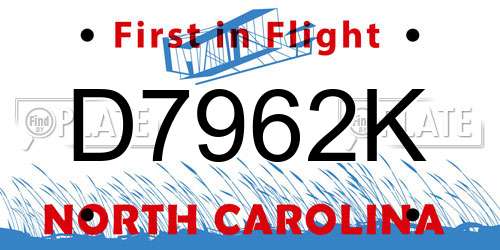 D7962K North Carolina License Plate
