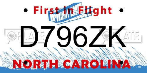 D796ZK North Carolina License Plate