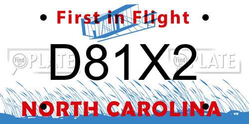 D81X2 North Carolina License Plate