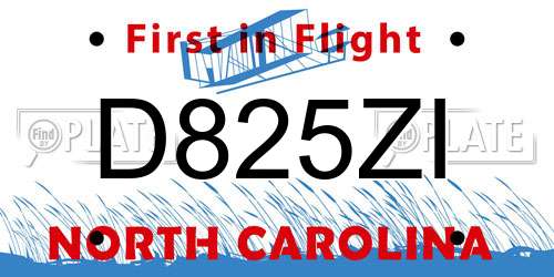 D825ZI North Carolina License Plate