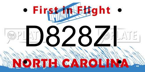 D828ZI North Carolina License Plate