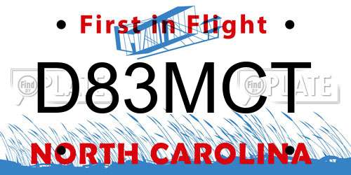 D83MCT North Carolina License Plate