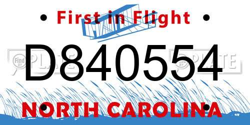 D840554 North Carolina License Plate