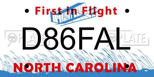 D86FAL North Carolina License Plate