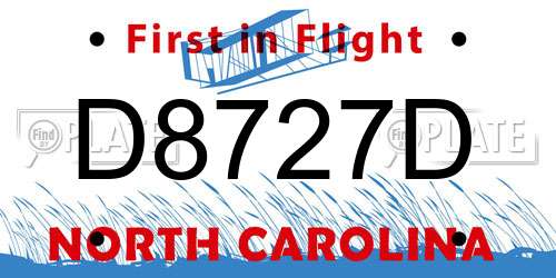 D8727D North Carolina License Plate