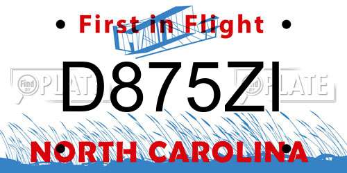 D875ZI North Carolina License Plate