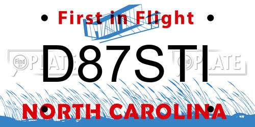 D87STI North Carolina License Plate