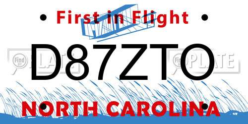 D87ZTO North Carolina License Plate