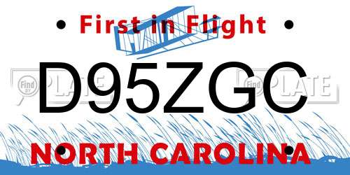 D95ZGC North Carolina License Plate
