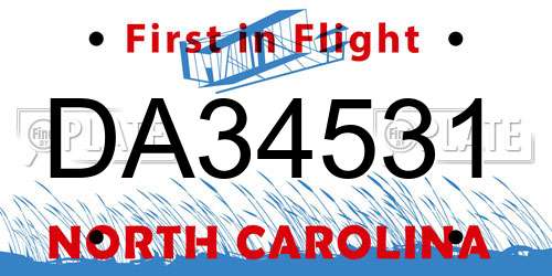 DA34531 North Carolina License Plate