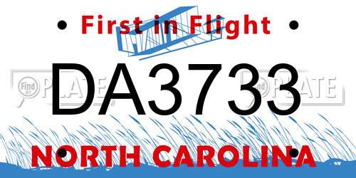 DA3733 North Carolina License Plate