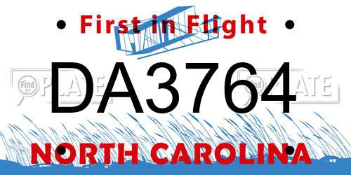 DA3764 North Carolina License Plate