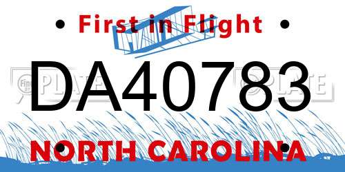 DA40783 North Carolina License Plate