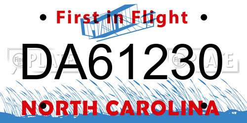 DA61230 North Carolina License Plate