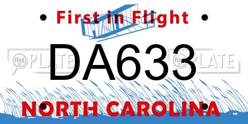 DA633 North Carolina License Plate