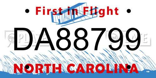 DA88799 North Carolina License Plate