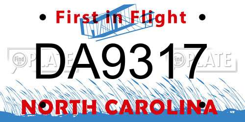 DA9317 North Carolina License Plate