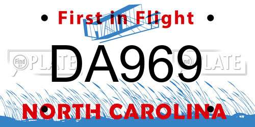 DA969 North Carolina License Plate