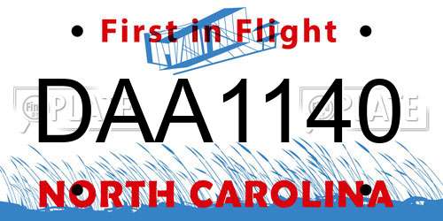 DAA1140 North Carolina License Plate