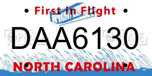 DAA6130 North Carolina License Plate