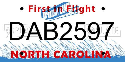 DAB2597 North Carolina License Plate