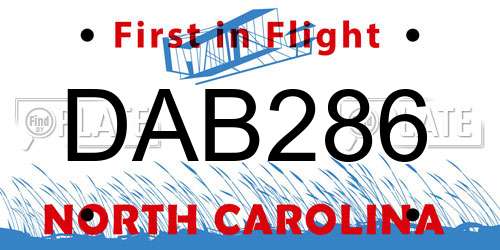 DAB286 North Carolina License Plate