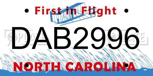 DAB2996 North Carolina License Plate