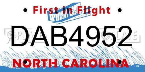 DAB4952 North Carolina License Plate