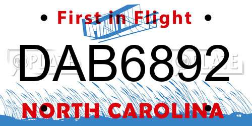 DAB6892 North Carolina License Plate