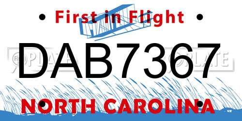DAB7367 North Carolina License Plate
