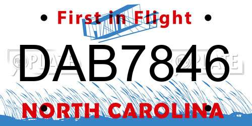 DAB7846 North Carolina License Plate