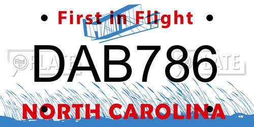 DAB786 North Carolina License Plate