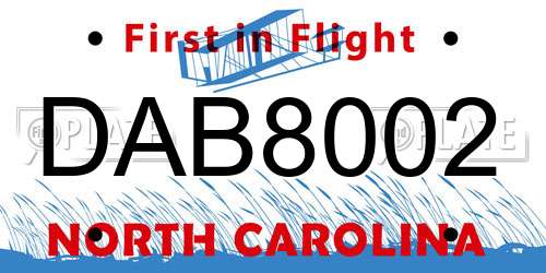 DAB8002 North Carolina License Plate