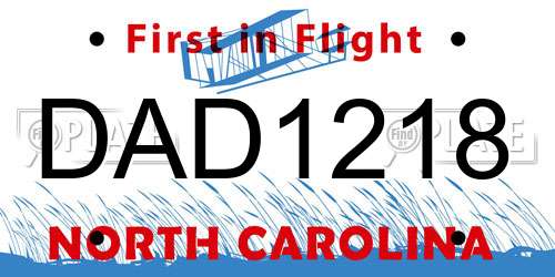 DAD1218 North Carolina License Plate
