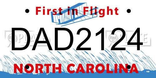 DAD2124 North Carolina License Plate