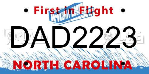 DAD2223 North Carolina License Plate