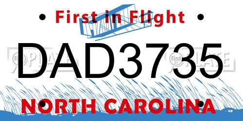 DAD3735 North Carolina License Plate