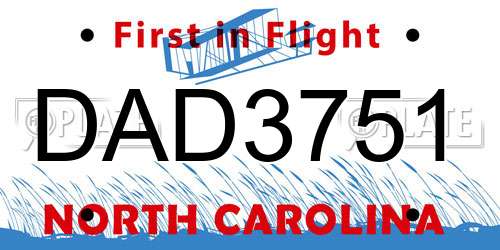 DAD3751 North Carolina License Plate