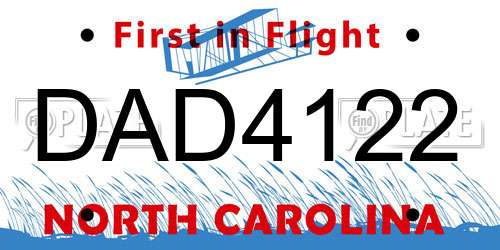 DAD4122 North Carolina License Plate