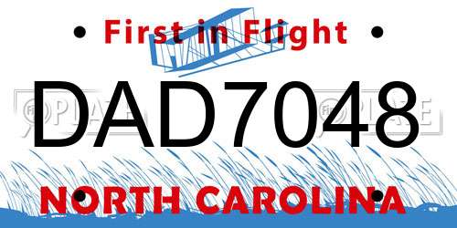 DAD7048 North Carolina License Plate