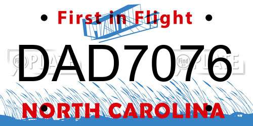 DAD7076 North Carolina License Plate