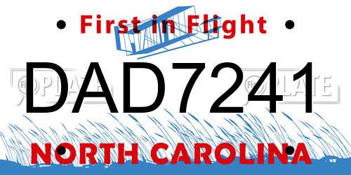 DAD7241 North Carolina License Plate