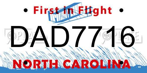 DAD7716 North Carolina License Plate