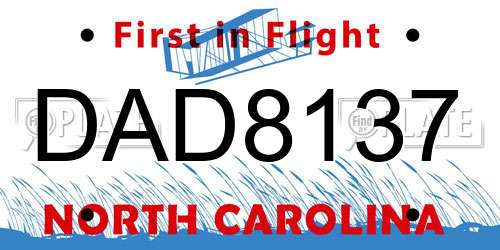 DAD8137 North Carolina License Plate