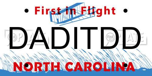 DADITDD North Carolina License Plate