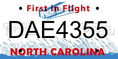 DAE4355 North Carolina License Plate
